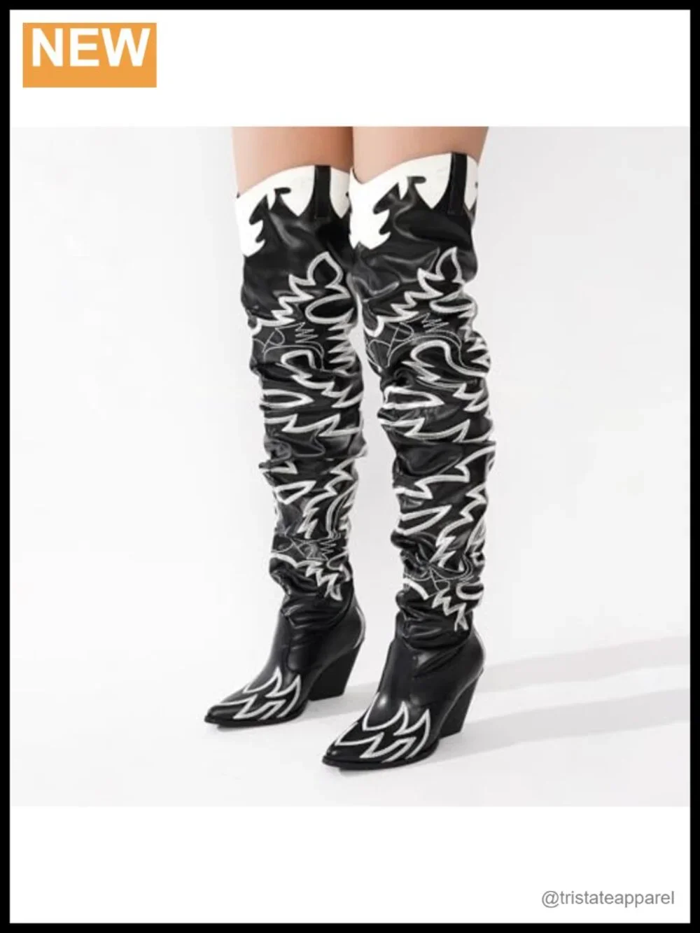 Slouchy Faux Leather Thigh High Over the Knee Cowboy Boots Chunky Block Heel